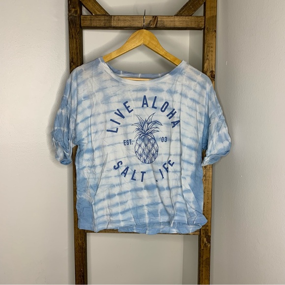 Salt Life Tops - Salt Life Light Blue Tie-Dye Cropped Tee M